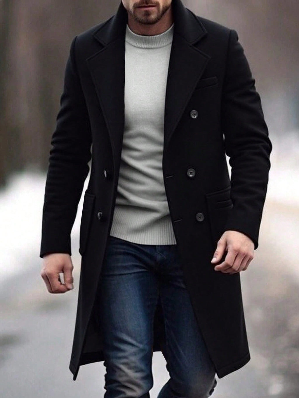 Men's Woolen Coat Woolen Coat Casual Trench Coat
