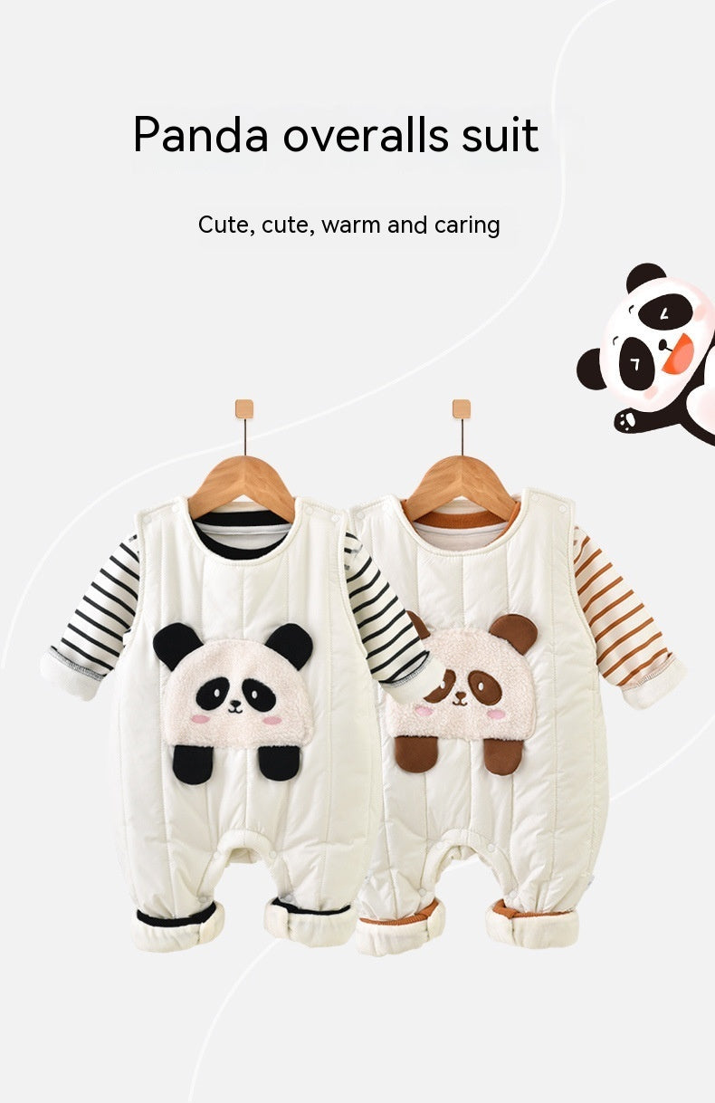 Baby Suit Thickened Thick Warm Clothes Autumn And Winter Baby Overalls Fleece-lined Newborn Winter Clothes