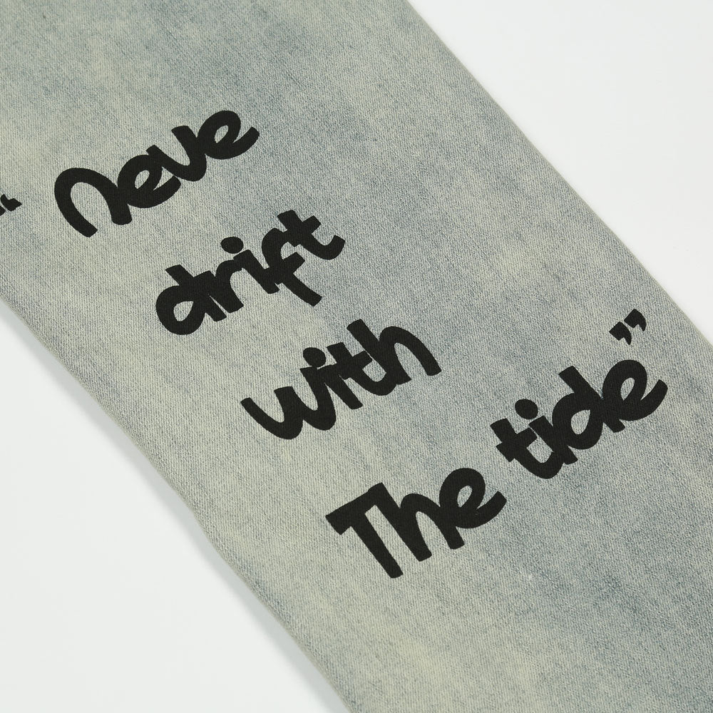 Printed Washed Worn Jeans Men