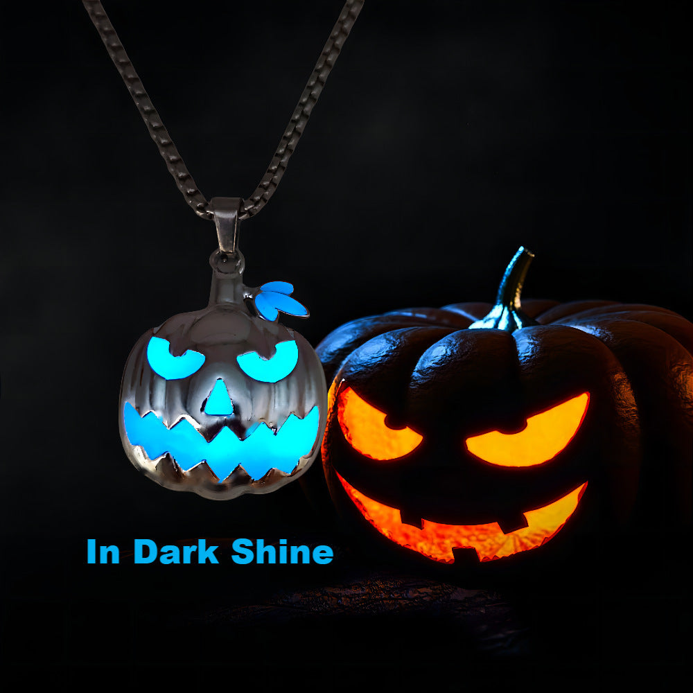 Halloween Ghost Festival Necklace Luminous Pumpkin Pendant Night Glowing Ghost Face Accessory Fashion Jewelry Present