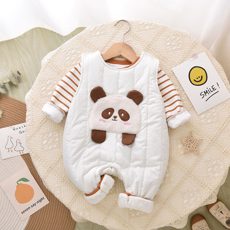Baby Suit Thickened Thick Warm Clothes Autumn And Winter Baby Overalls Fleece-lined Newborn Winter Clothes