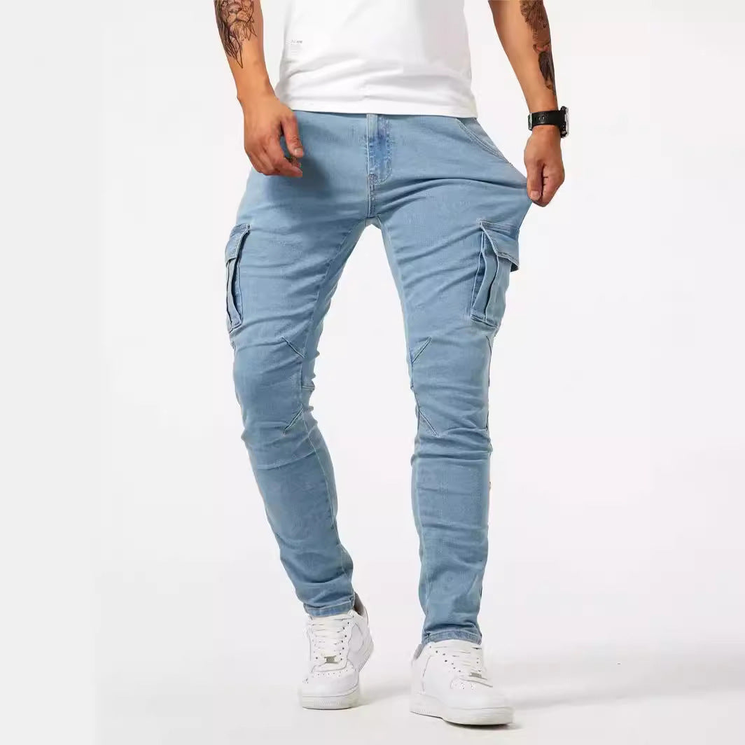 Man's Casual Cargo Pants Stylish Tide Brand Stretch Pants Spring Summer Grey Brand New Fit Straight Lightweight Jeans