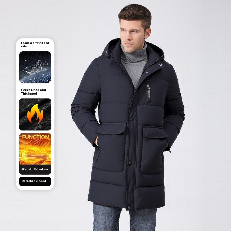 Men's Fleece-lined Thickened Long Section Cotton-padded Coat