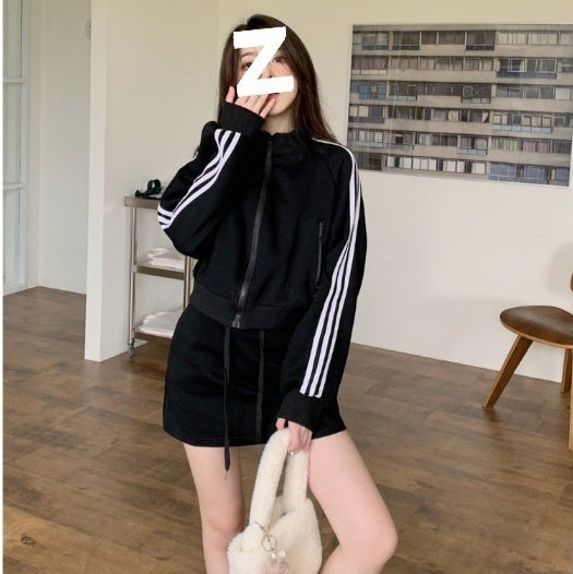 Casual All-match Suit Women's Pink Sweatshirt Coat Skirt