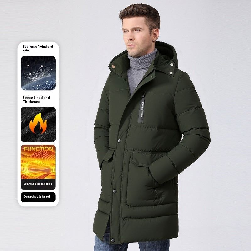 Men's Fleece-lined Thickened Long Section Cotton-padded Coat