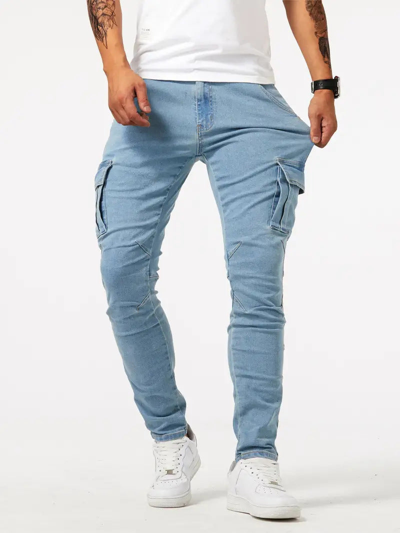 Man's Casual Cargo Pants Stylish Tide Brand Stretch Pants Spring Summer Grey Brand New Fit Straight Lightweight Jeans