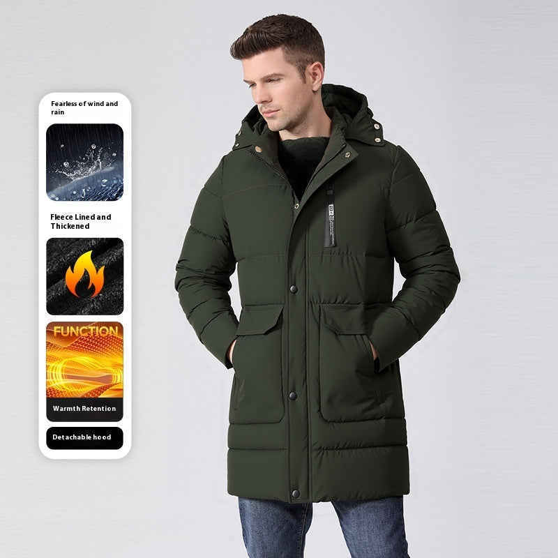 Men's Fleece-lined Thickened Long Section Cotton-padded Coat