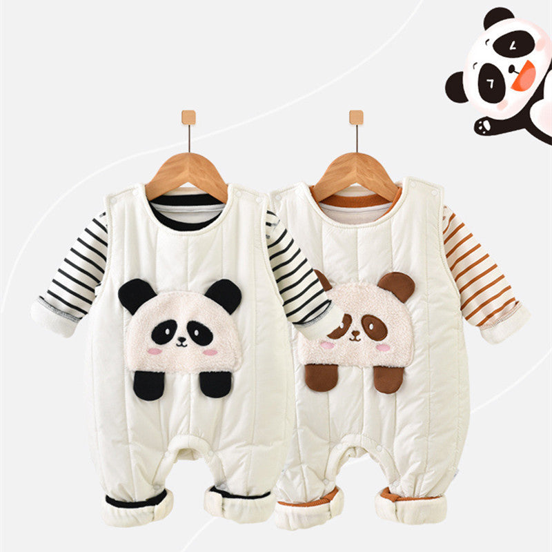 Baby Suit Thickened Thick Warm Clothes Autumn And Winter Baby Overalls Fleece-lined Newborn Winter Clothes