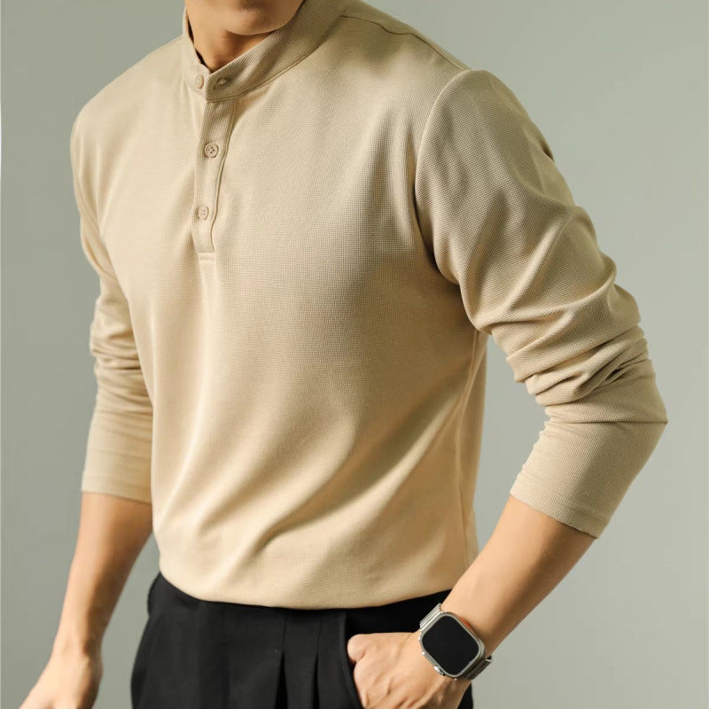 Long Sleeve Polo Shirt Simple Solid Color Fitness Men's Base