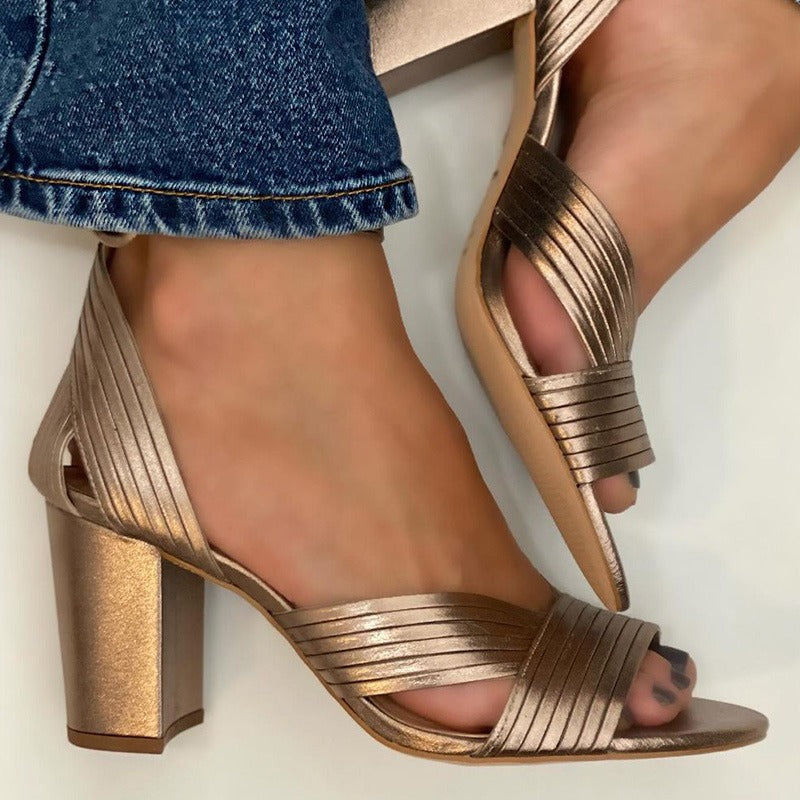 Summer Fashion High Heel Round Toe Women's Shoes Large Size Open Toe Breathable Sandals