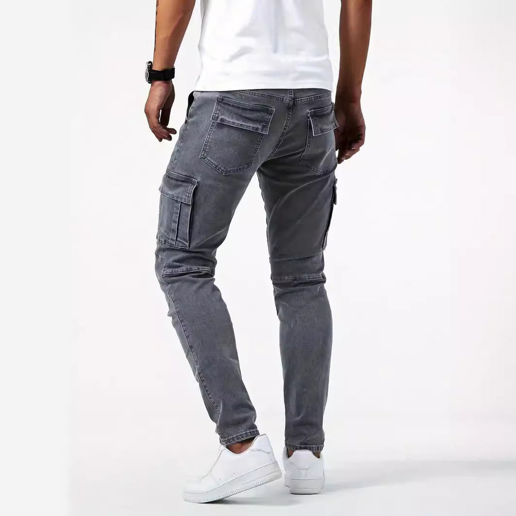 Man's Casual Cargo Pants Stylish Tide Brand Stretch Pants Spring Summer Grey Brand New Fit Straight Lightweight Jeans