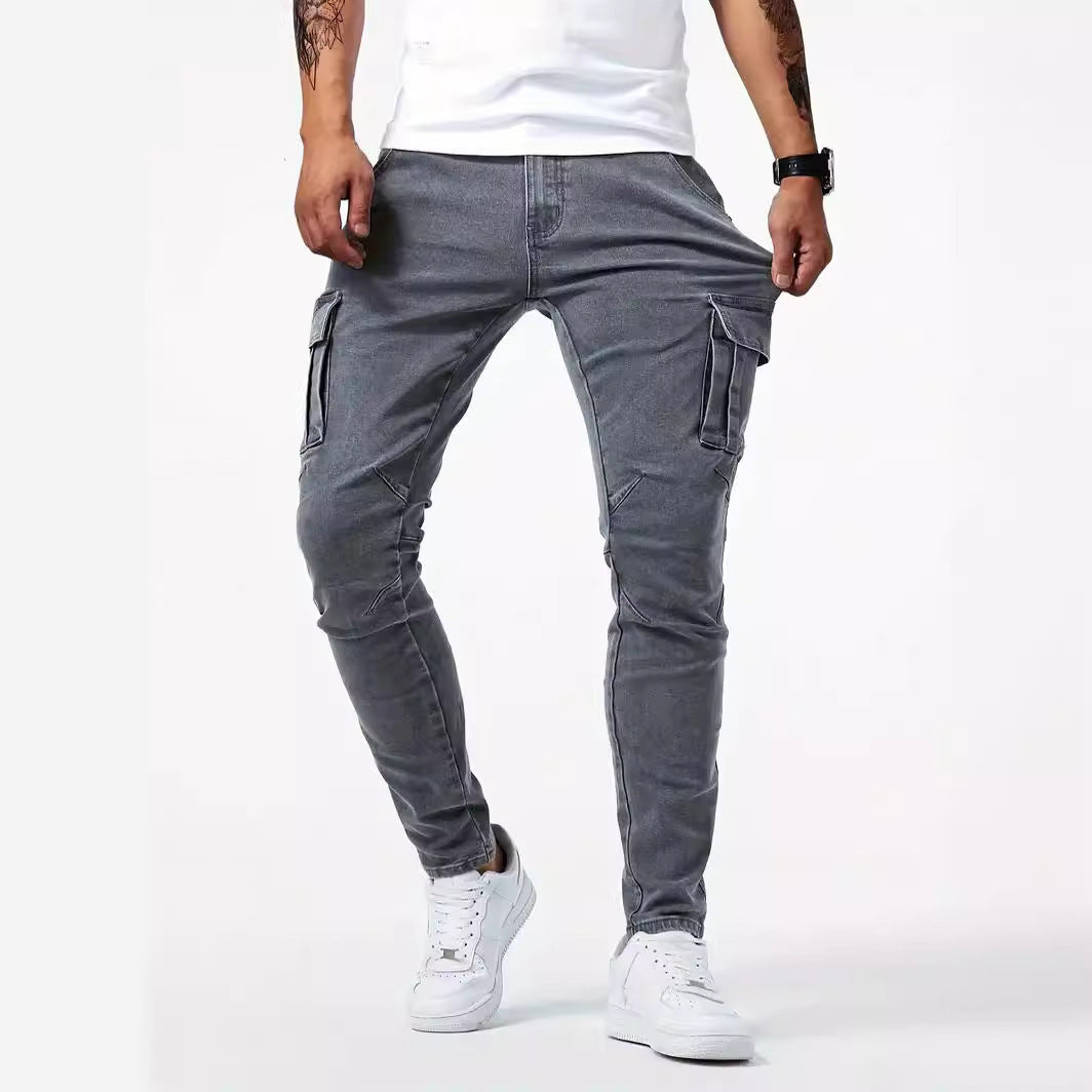 Man's Casual Cargo Pants Stylish Tide Brand Stretch Pants Spring Summer Grey Brand New Fit Straight Lightweight Jeans
