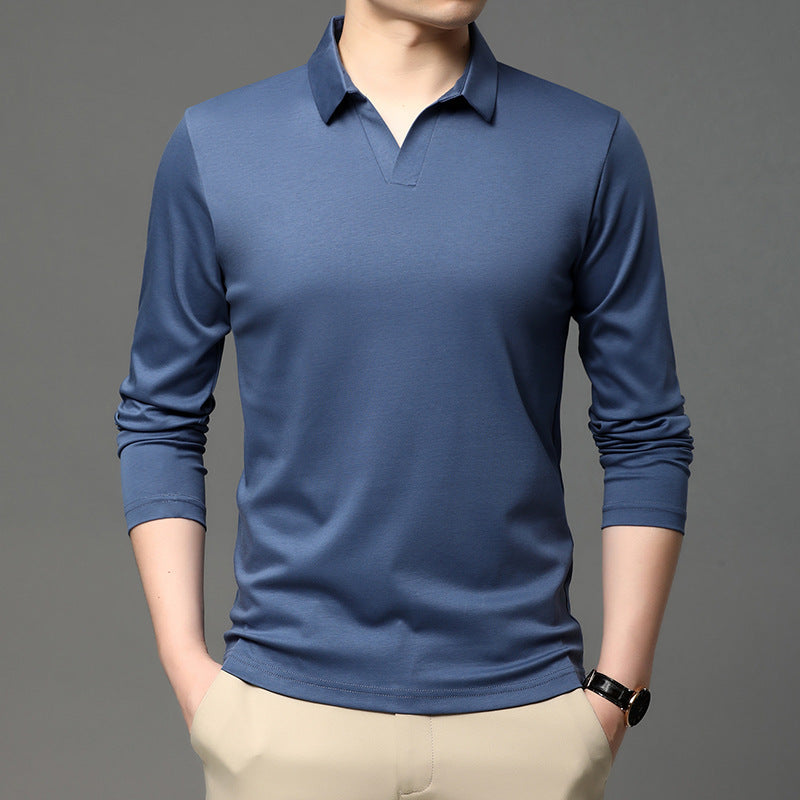 Men's Solid Color Shirt Casual Cotton Lapel Long Sleeve Top