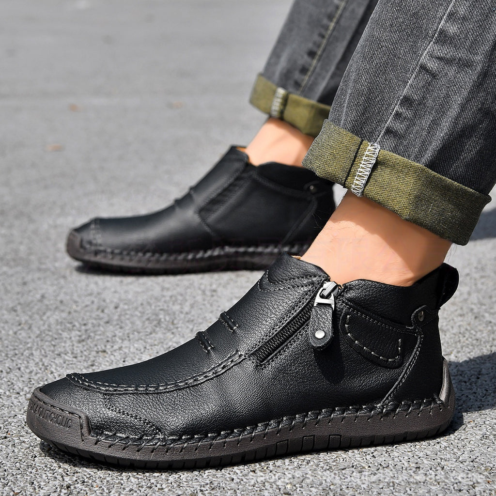 Men's Flats Ankle Boots Fashion Casual Side-zipper Boot Temperament Commuter Shoes