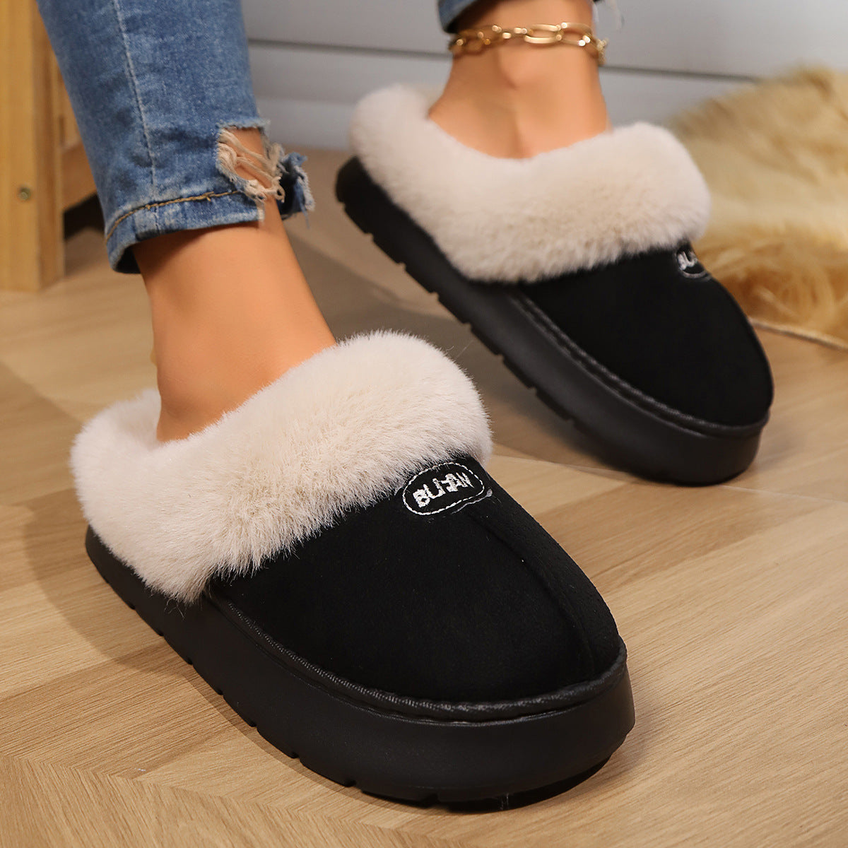 Couple's Simple Autumn And Winter Indoor Half-covered Heel Slippers
