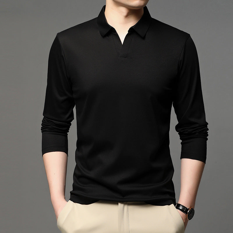 Men's Solid Color Shirt Casual Cotton Lapel Long Sleeve Top