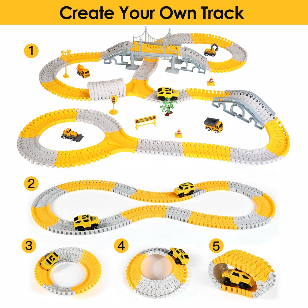 1Pc 340Pcs Construction Race Track Set Kids DIY Construction Toys STEM Flexible Car Track Playset Gift For Toddlers Boys Aged 3 4 5 6 Year Old