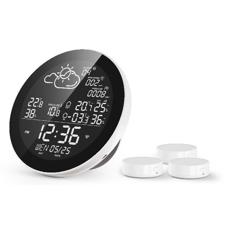 Digital Weather Clock Round Temperature Meter Indoor Hangable Weather Station