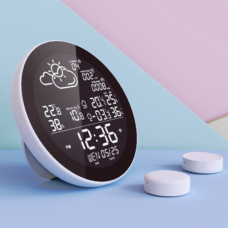 Digital Weather Clock Round Temperature Meter Indoor Hangable Weather Station