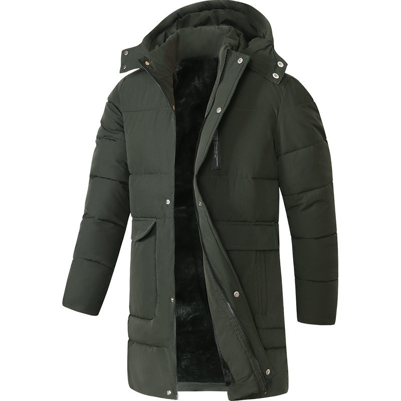 Men's Fleece-lined Thickened Long Section Cotton-padded Coat